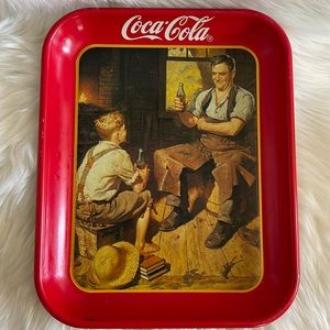 Vintage 1987 Coca-Cola Village Black Smith Metal Serving Tray